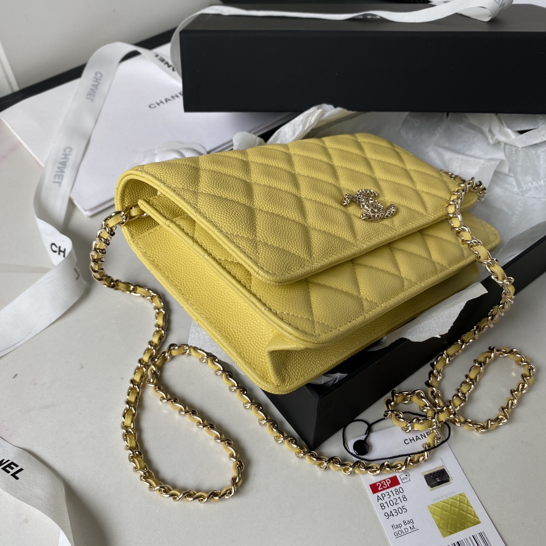 Caviar Leather Wallet On Chain Shoulder Bag AP3180 Yellow